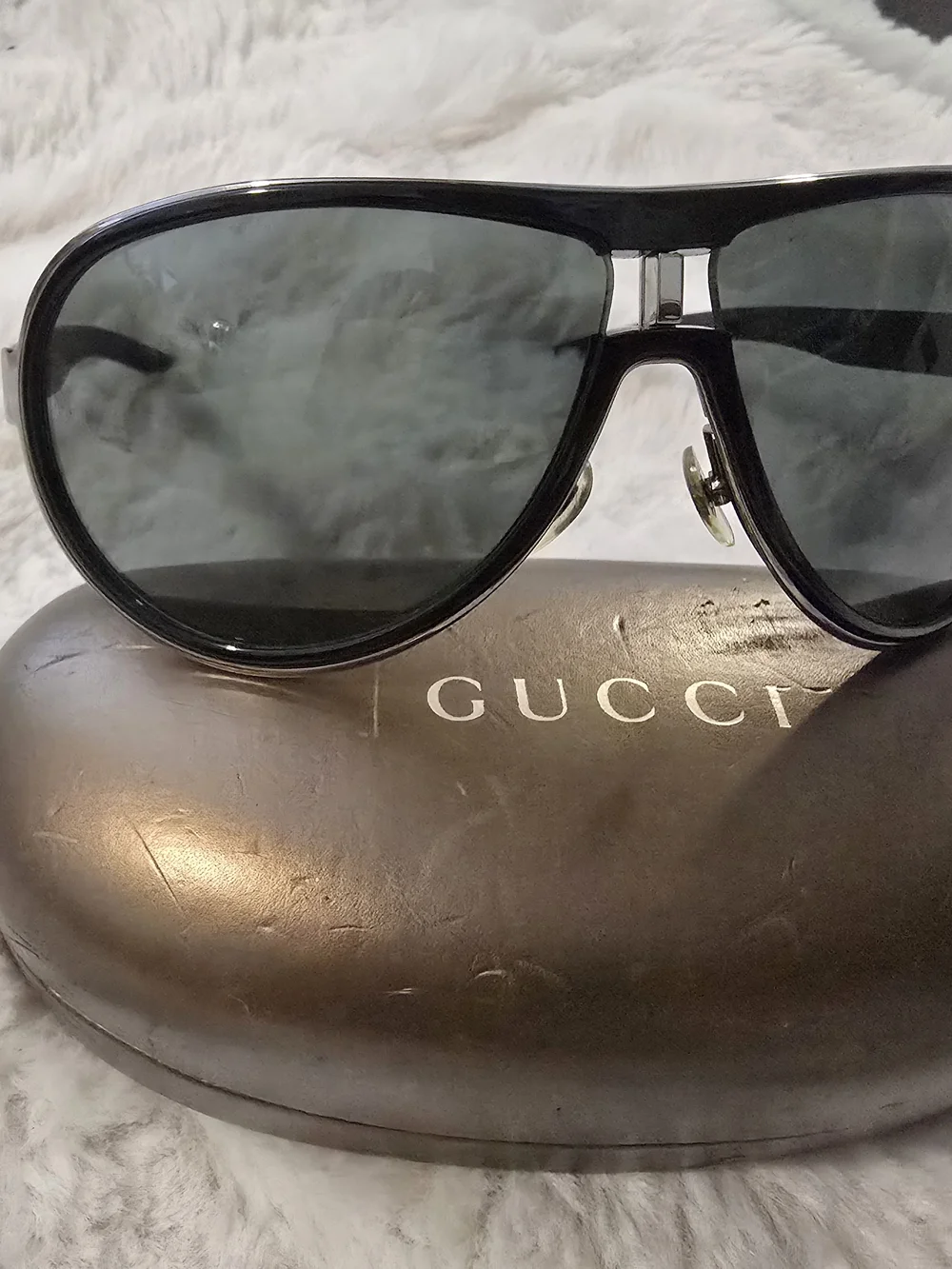 Gucci Black and Dark Gray Aviator Sunglasses
